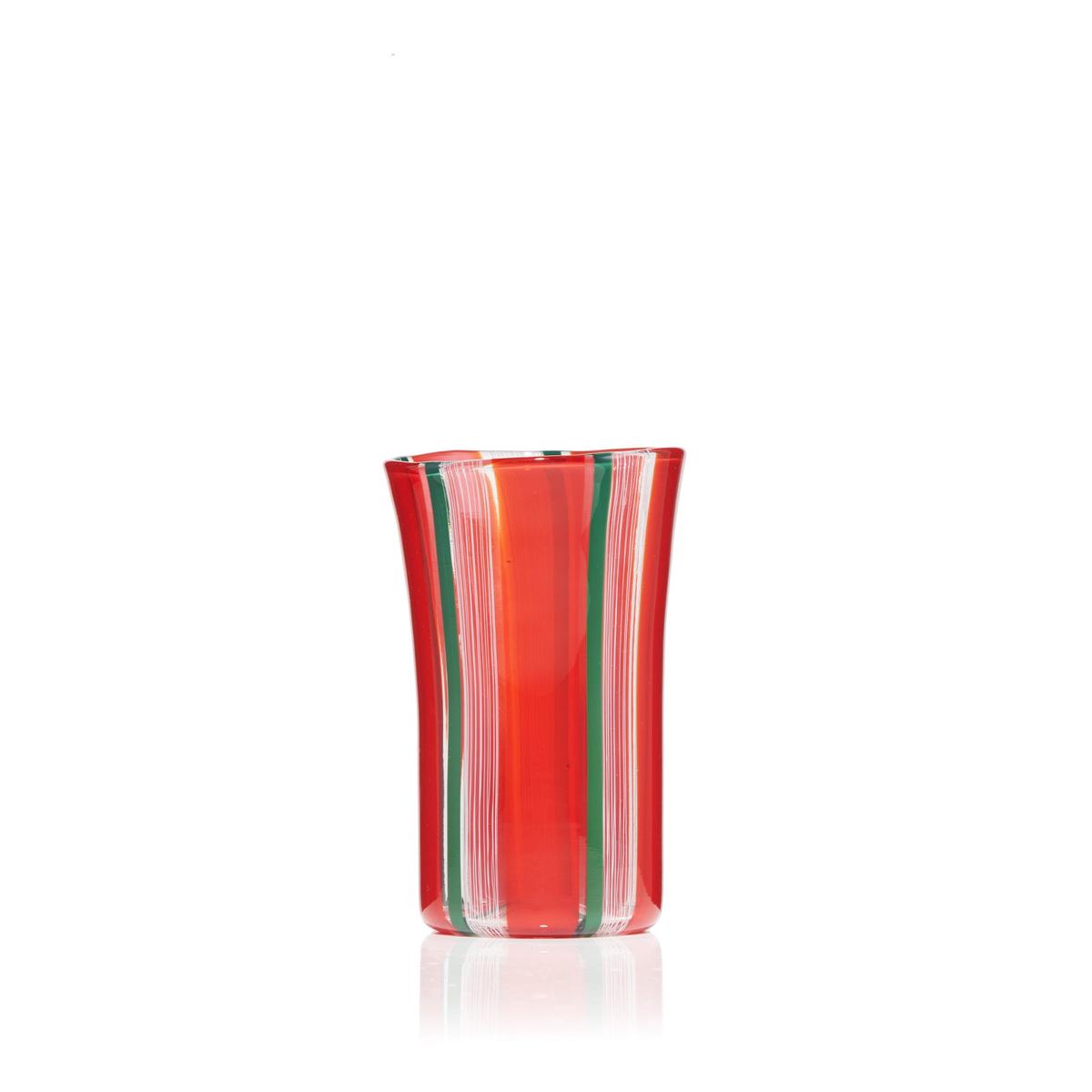 Handblown Christmas Red & Green Stripes Tall Water Tumbler 12cm