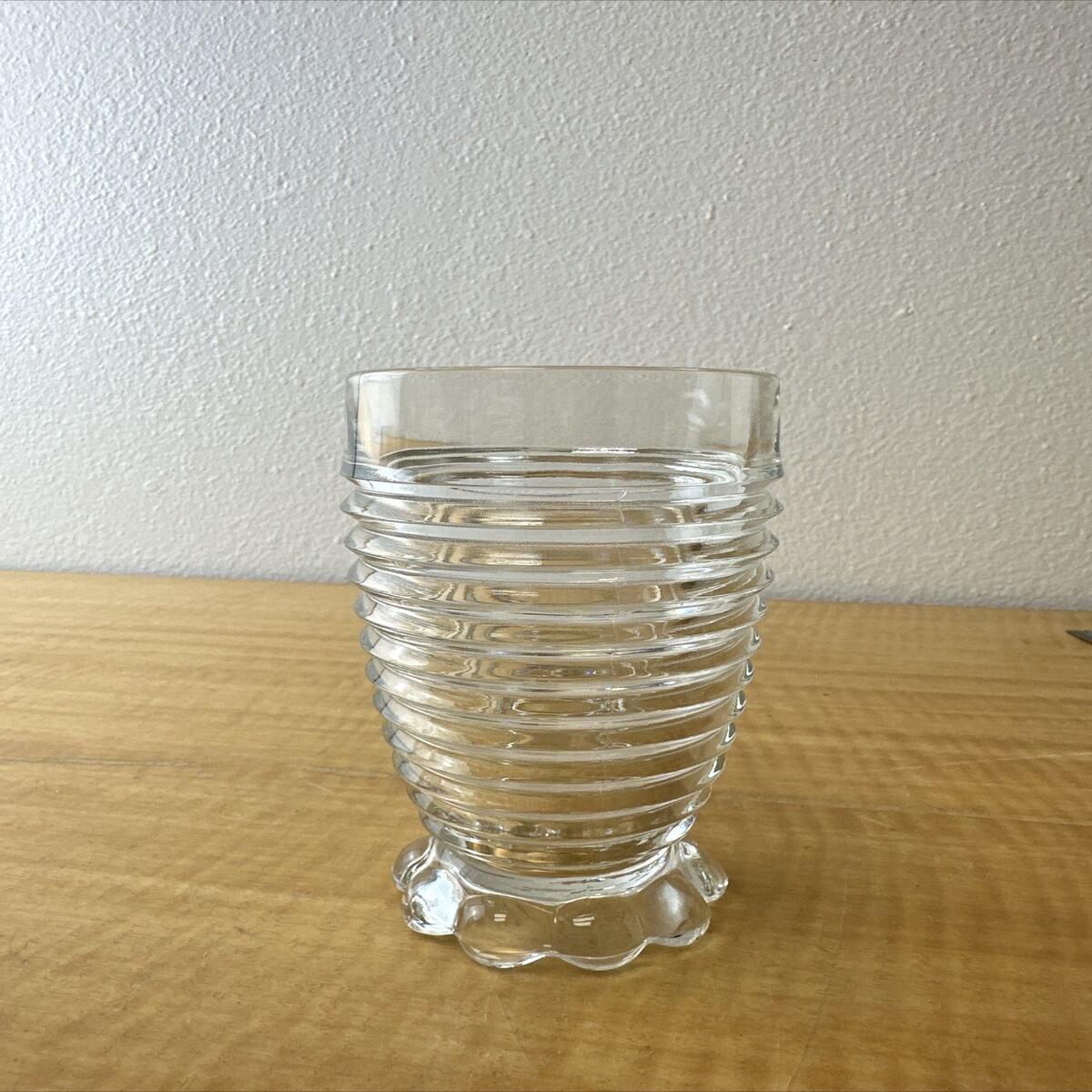 1  Anchor Hocking Depression Manhattan Ribbed Footed Drink Glass Art Deco 5 1/4