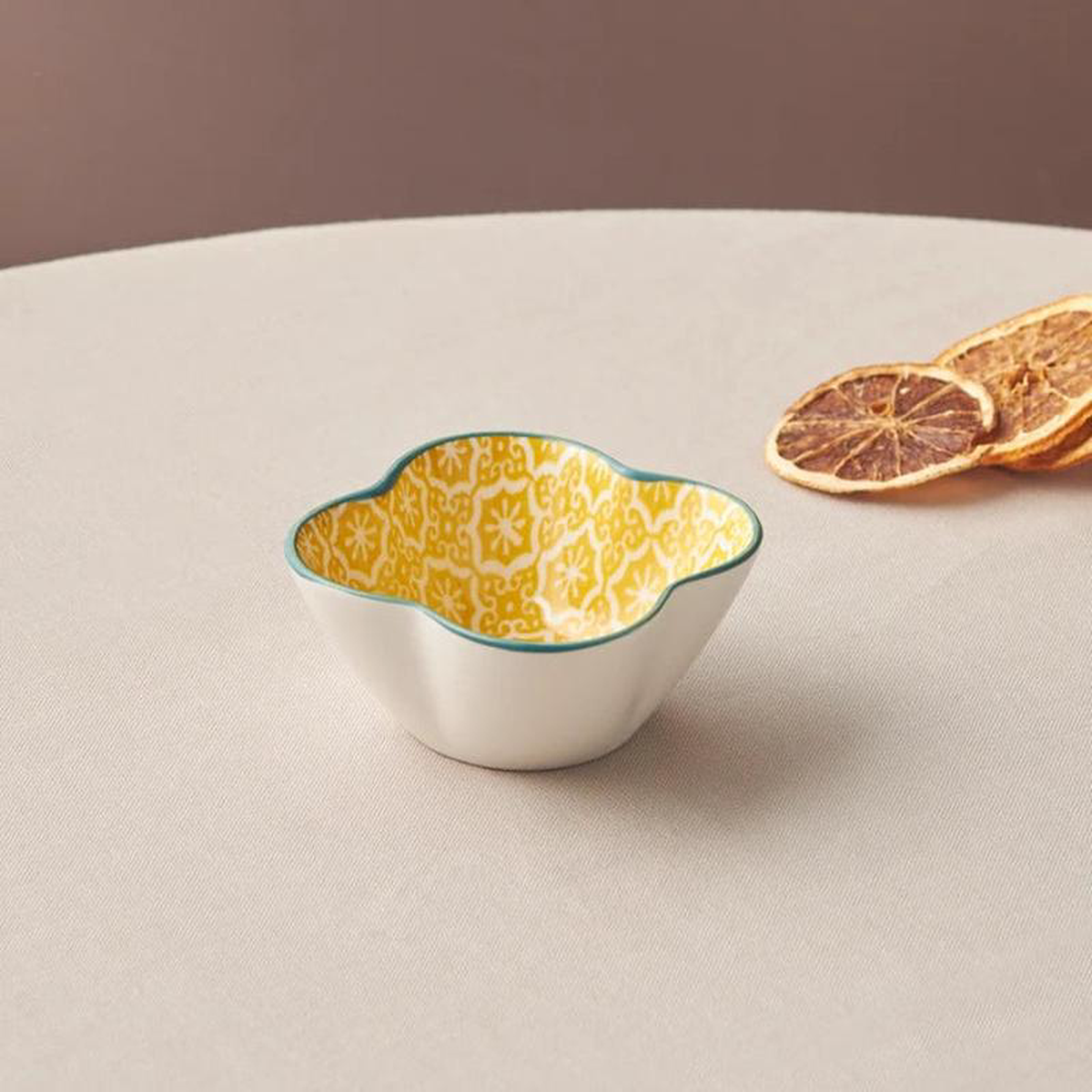 Karaca Floral Porcelain Clover Snack Bowl Yellow 10cm