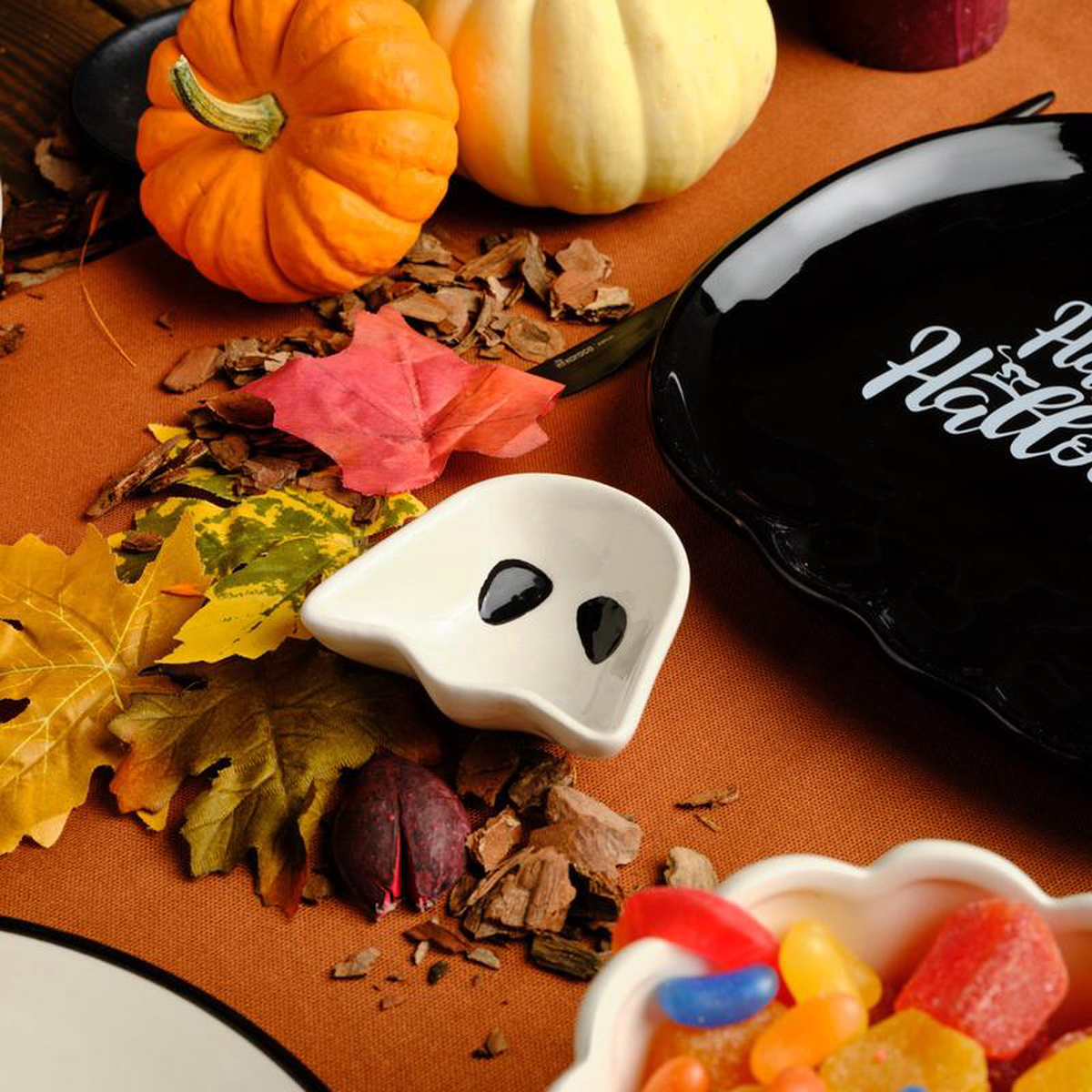 Karaca Halloween Tiny Ghosts Ceramic Snack Bowl 8cm Black White