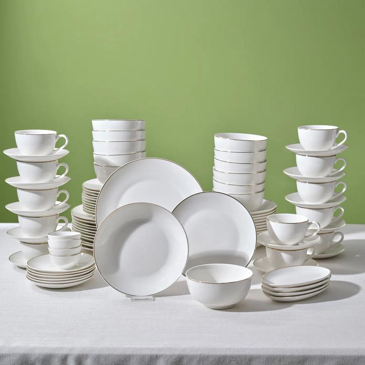 Karaca Marcelo 88-Piece Bone China Dinner Set for 12 People Gold White