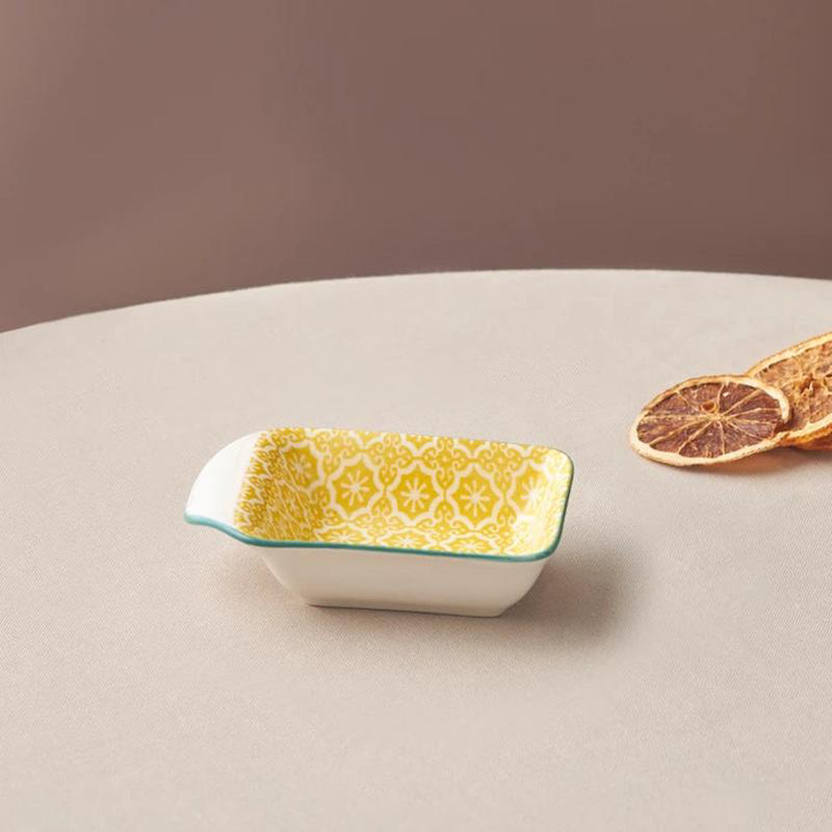 Karaca Floral Porcelain Rectangle SnackSauce Bowl 10cm Yellow