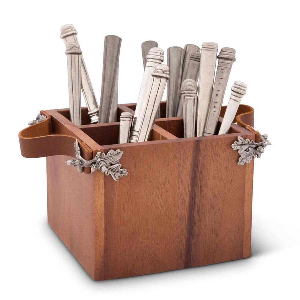 Acorn Oak Leaf Flatware Caddy 8211 Square Box Wood by Vagabond House
