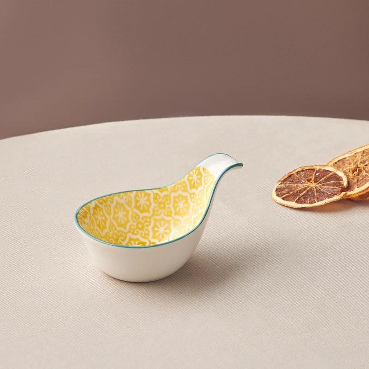 Karaca Floral Porcelain Drop SnackSauce Bowl 10cm Yellow