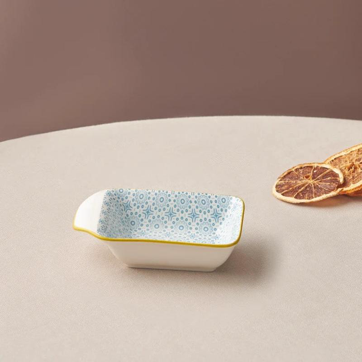 Karaca Floral Porcelain Rectangle SnackSauce Bowl 10cm Blue