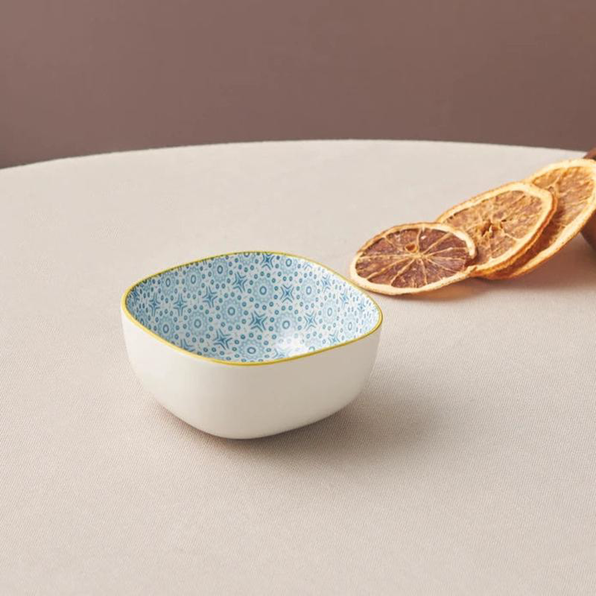 Karaca Floral Porcelain Square Snack Bowl 10cm Blue